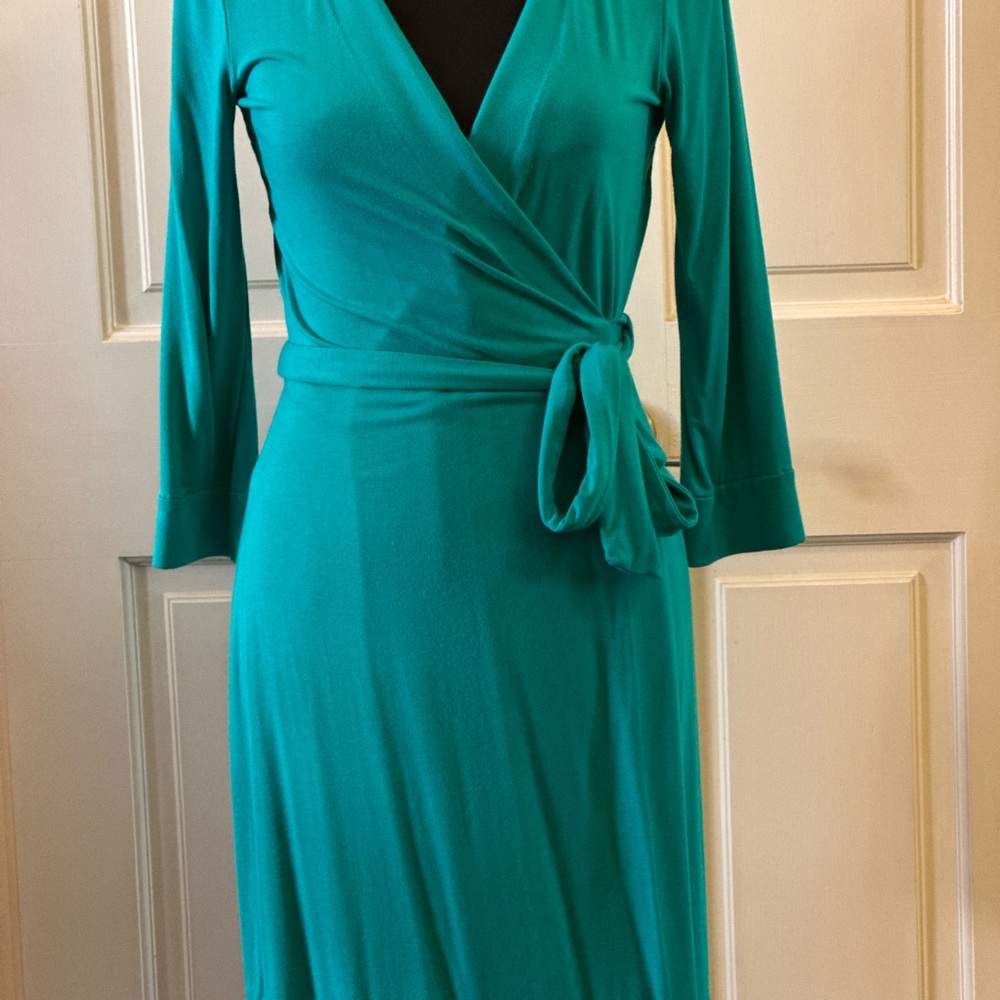 Diane Von Furstenberg Vibrant Teal Long Sleeve Dress